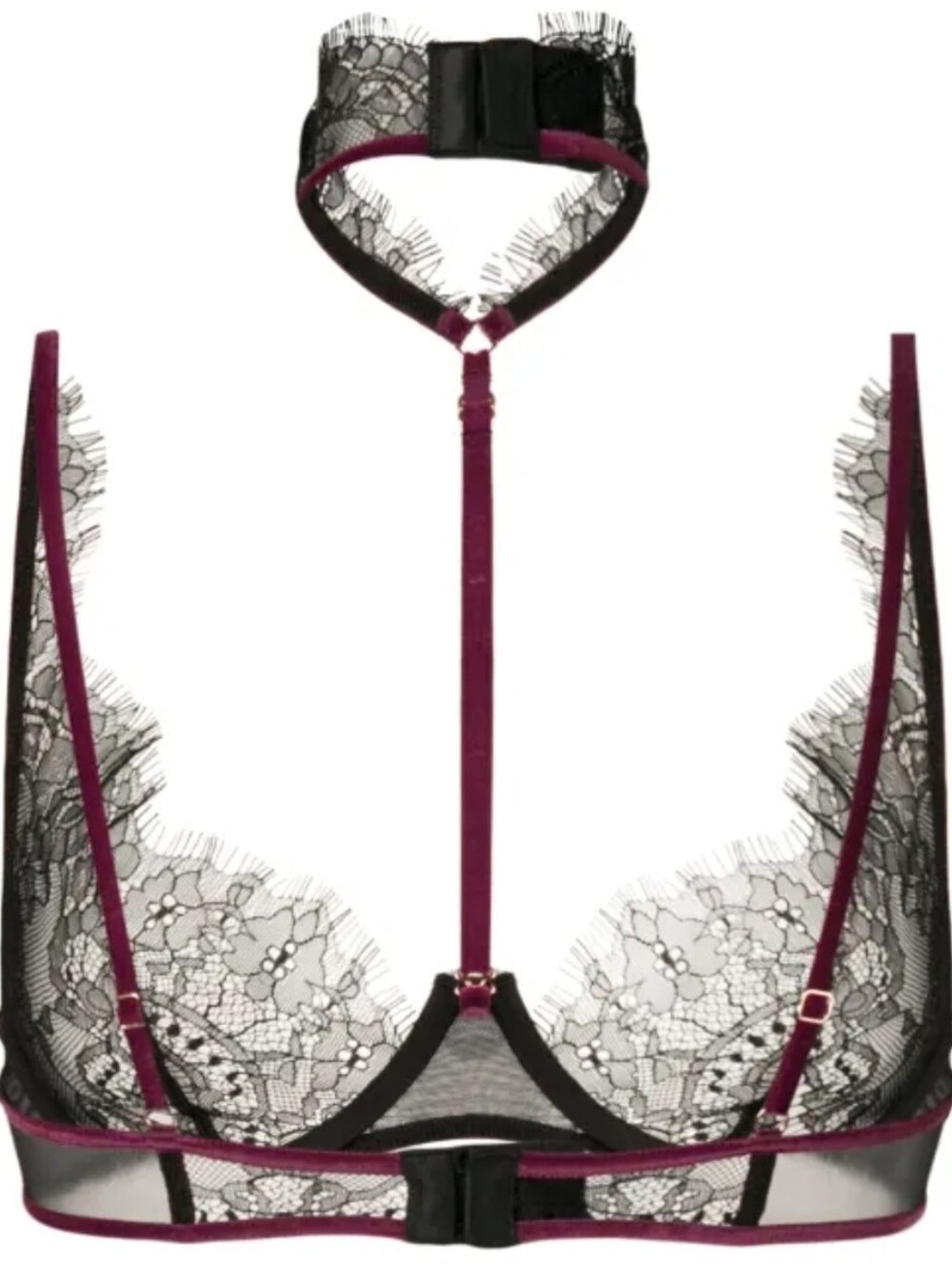 Maison Close Coup De Foudre Detachable Harness Bra 32B Lace Violet Wine Black